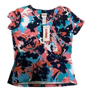 Ruby Rd. Women’s Floral Rhinestone Embellished V-Neck Tee Size Small